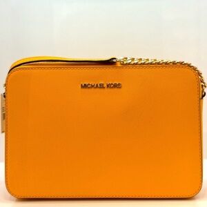 Michael Kors Jet Set Large Saffiano Leather Crossbody Bag Pop Orange Multi
